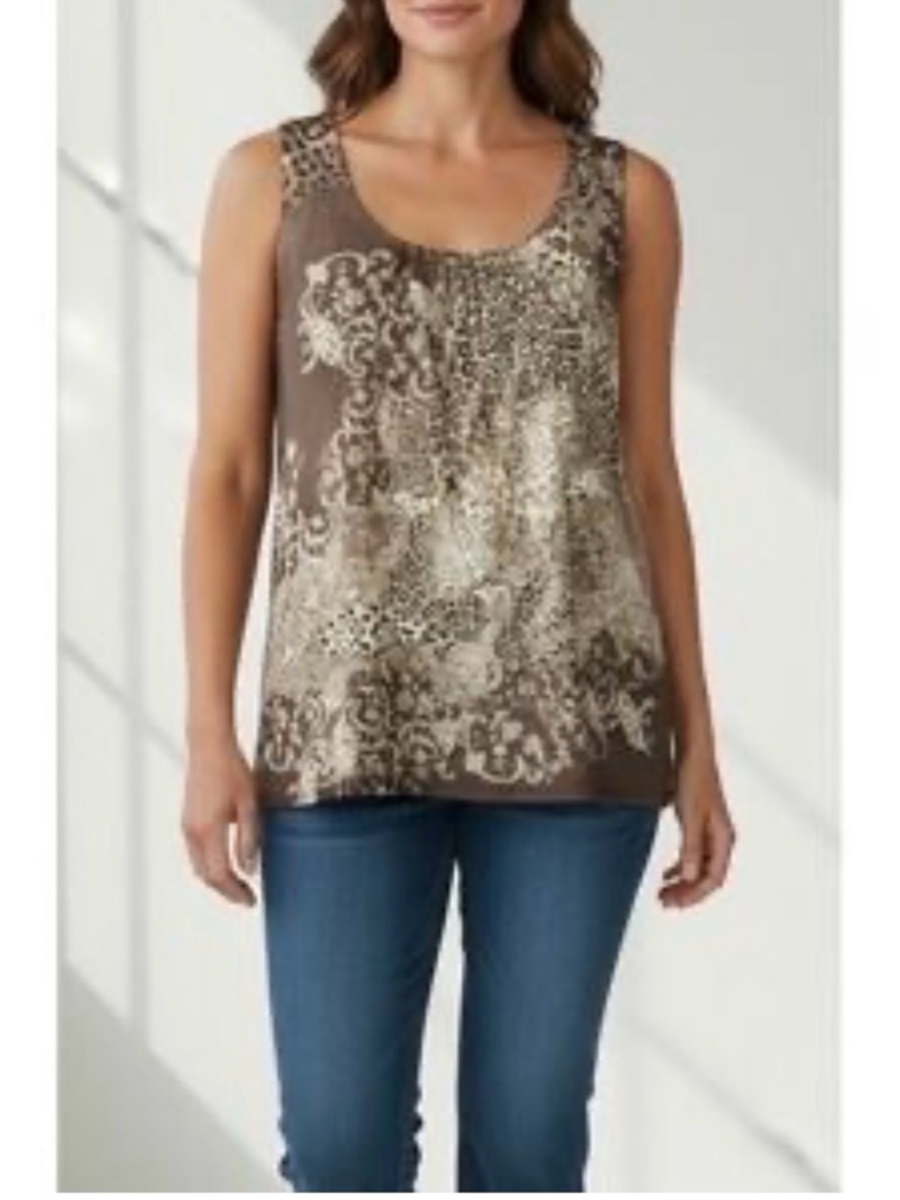 Womens Medium Brown Beige Animal Paisley Print Pullover VTG Casual Size 3